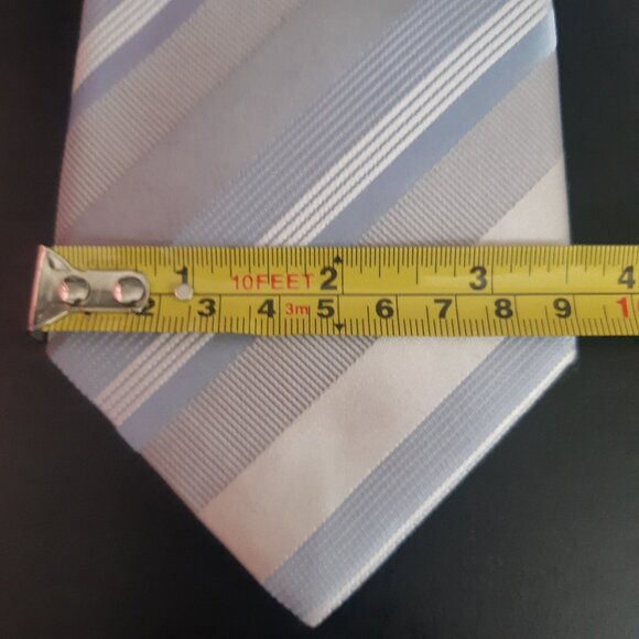 Mexx Silk Men's Diagonal Striped Necktie, Blue, Tan, Grey & White - Picture 6 of 7